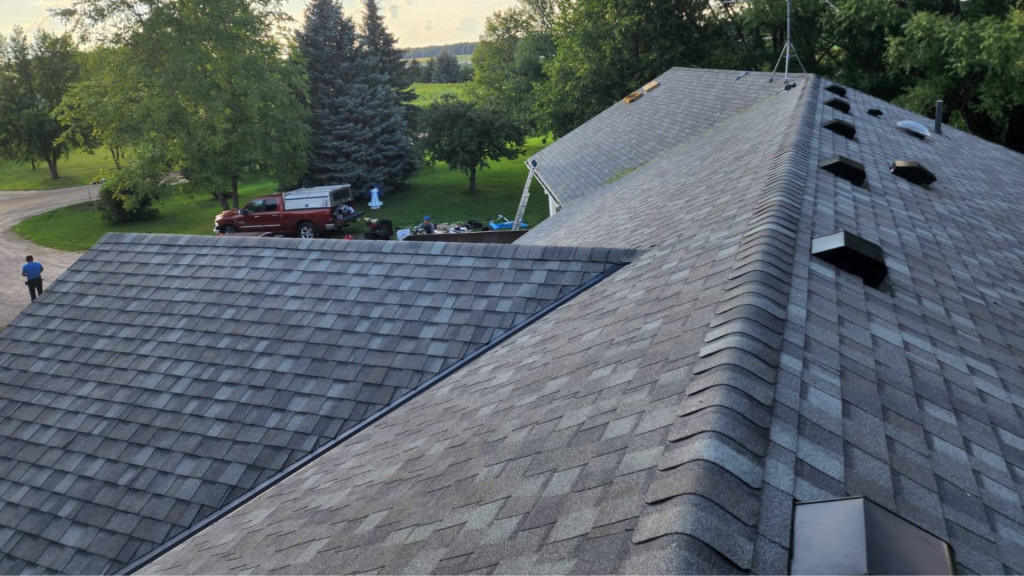 storm-damage-repair-roof-iron-river-shakopee Roof restored after hail storm damage. Restoration by Shakopee's Iron River Construction